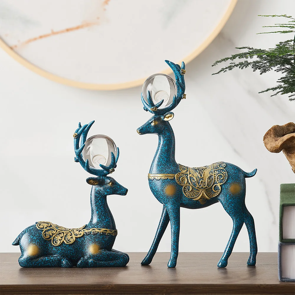 

Animal Figurines Home Decoration Accessories For Living Room Deer Statues Office Desk Decor Resin Sculpture Abstract Decor Gifts