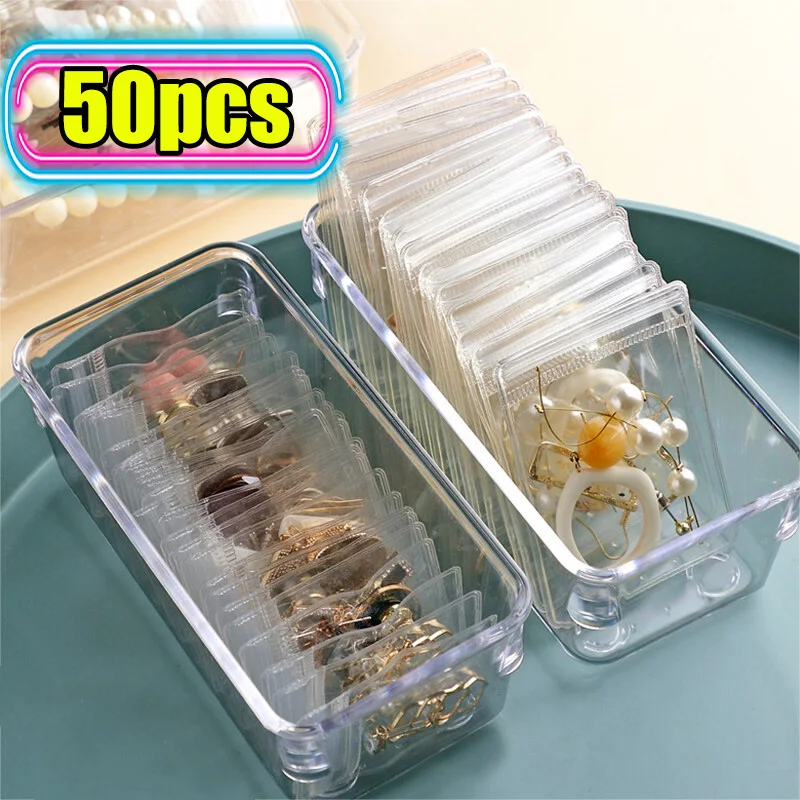 50Pcs Transparent PVC Jewelry Organizer Box Package Bags Anti-Oxidation Bag Earring Necklace Storage Holder Self Sealing Pouch