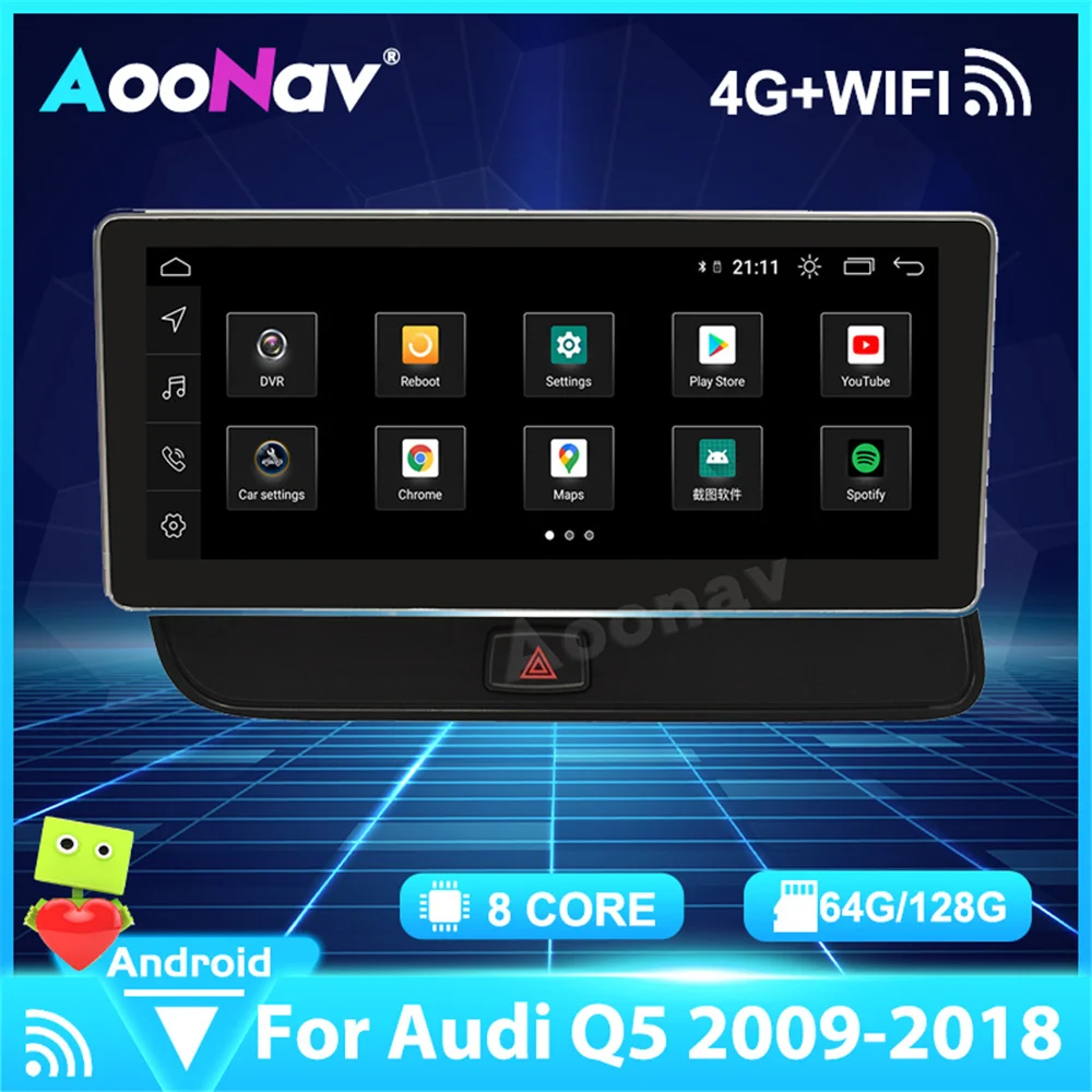 

For Audi Q5 2009-2018 Blue Anti-glare Screen Android 10.0 Car Multimedia Radio GPS Navigation Built-in wireless Carplay
