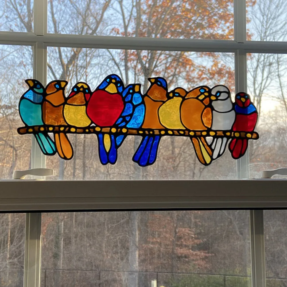 

Spring Bird Stained Glass Window Sticker Transparent Film Self Adhesive Glass Sticker Interior Decoration Creative