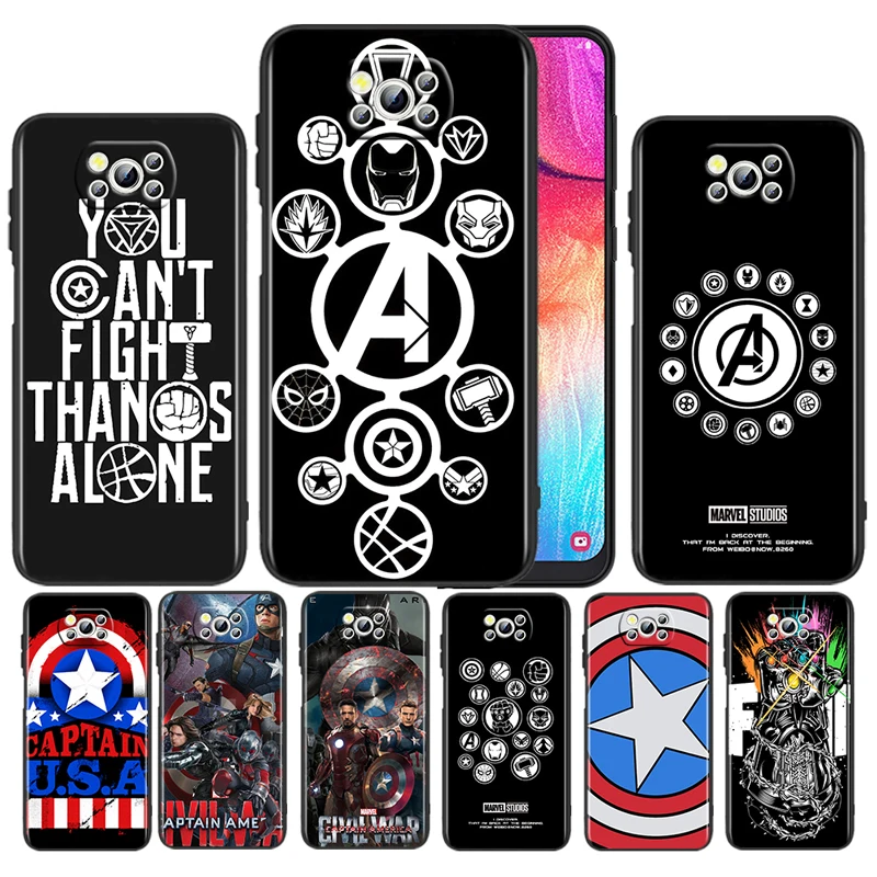 

Marvel Avengers Cool Logo For Xiaomi Poco M4 X3 F3 GT NFC M3 C3 M2 F2 F1 X2 Pro Mi Mix3 TPU Black Phone Case Fundas Coque Cover