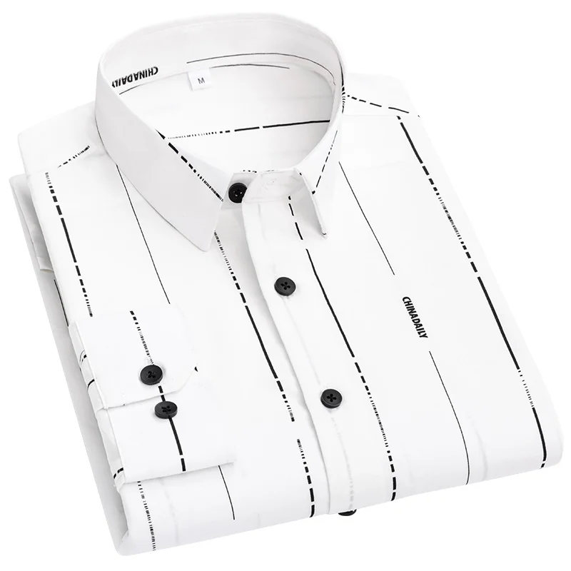 

Soft Thin Bamboo Fiber Men Shirts Long Sleeve Floral Regular Fit Man's Casual Shirt for Busines Comfortable Geometric Print New