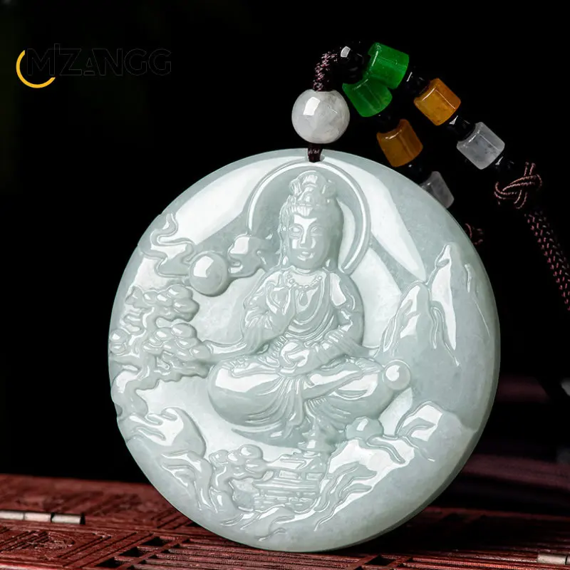 

Myanmar A Goods Jadeite Mountain Water Guanyin Pendant Hand-carved Buddha Jade Pendant Fashion Jewelry Men and Women Necklace