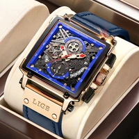 2022 new lige men watches top brand luxury hollow square sport watch for men fashion leather strap waterproof quartz wristwatch