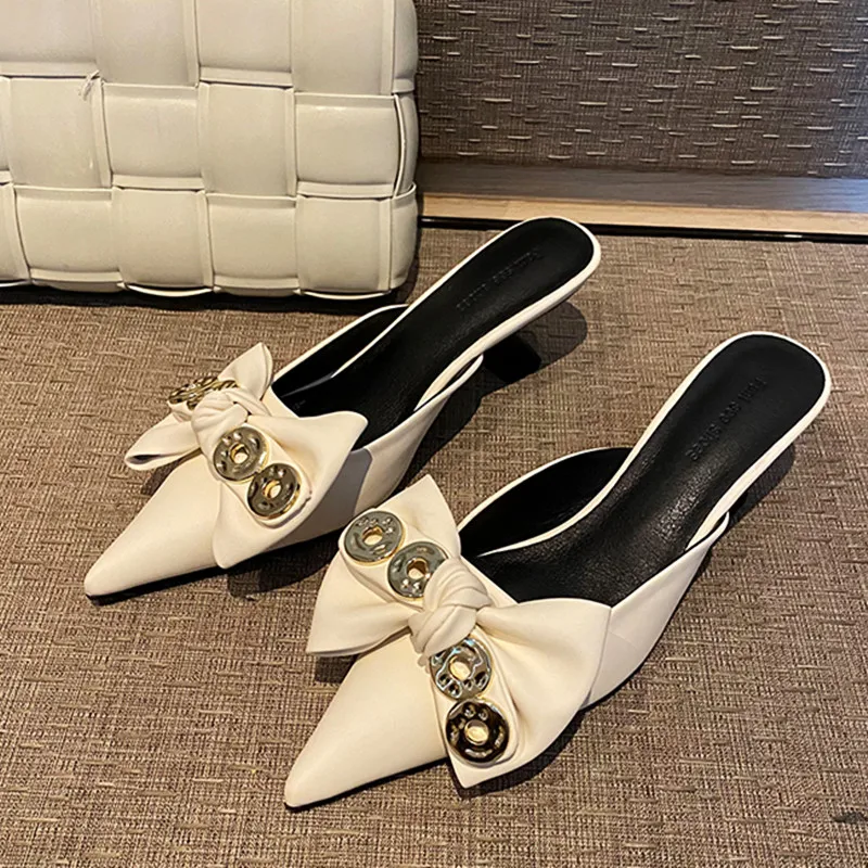 

2022 Fashion New Low Heels Slippers Woman Shoes Bowknot Design Women Shoes Pumps Summer Female Slippers Dress Party Mules