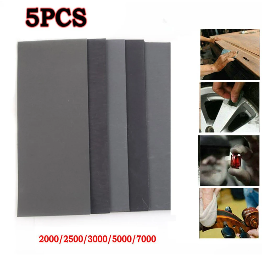 

5pcs Sandpaper Emery 2000/2500/3000/5000/7000 Grits 230*93mm For Processing Paint Varnish Filler Car Repair Tool Accessories