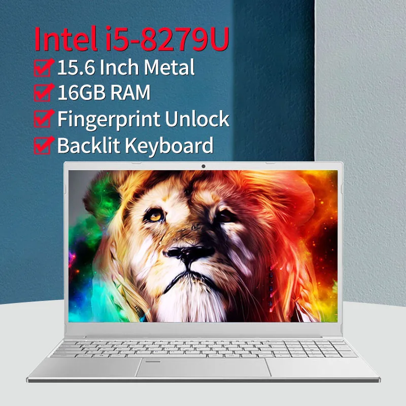 Intel Core i5-8269U 1920*1080 IPS Laptop 16G RAM 1TB SSD 15.6 Inch Gaming Notebook Computer Metal Fingerprint Unlock PC Netbook