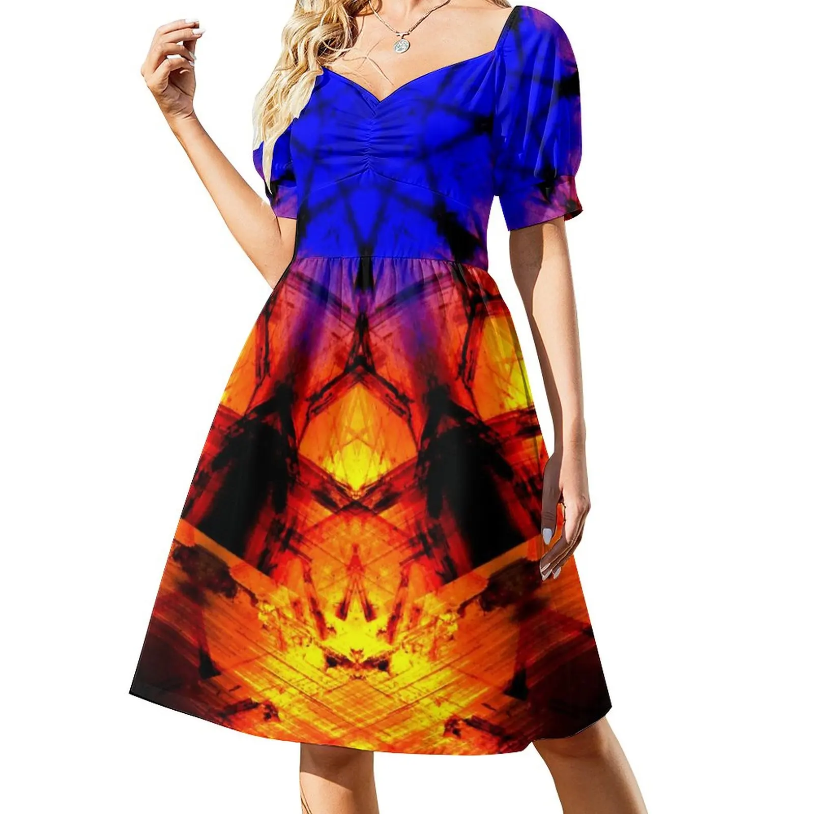 

Vintage Metallic Dress Fire Ice Mandala Print Pretty Dresses Spring V Neck Street Wear Casual Dress Sexy Print Vestido Big Size