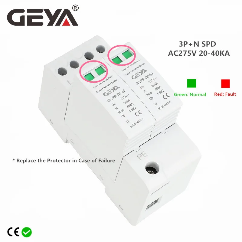 Online GEYA GSP9 3P + N 36mm SPD 20 ~ 40KA dalgalanma koruyucusu yıldırım koruma düşük voltajlı tutucu cihaz AC275V SPD