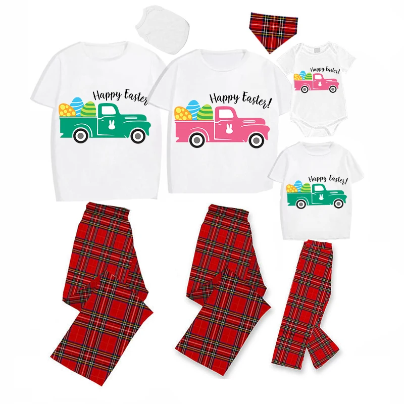 Easter Family Matching Pajamas Exclusive Design Happy Easter Car Gray Pajamas Set