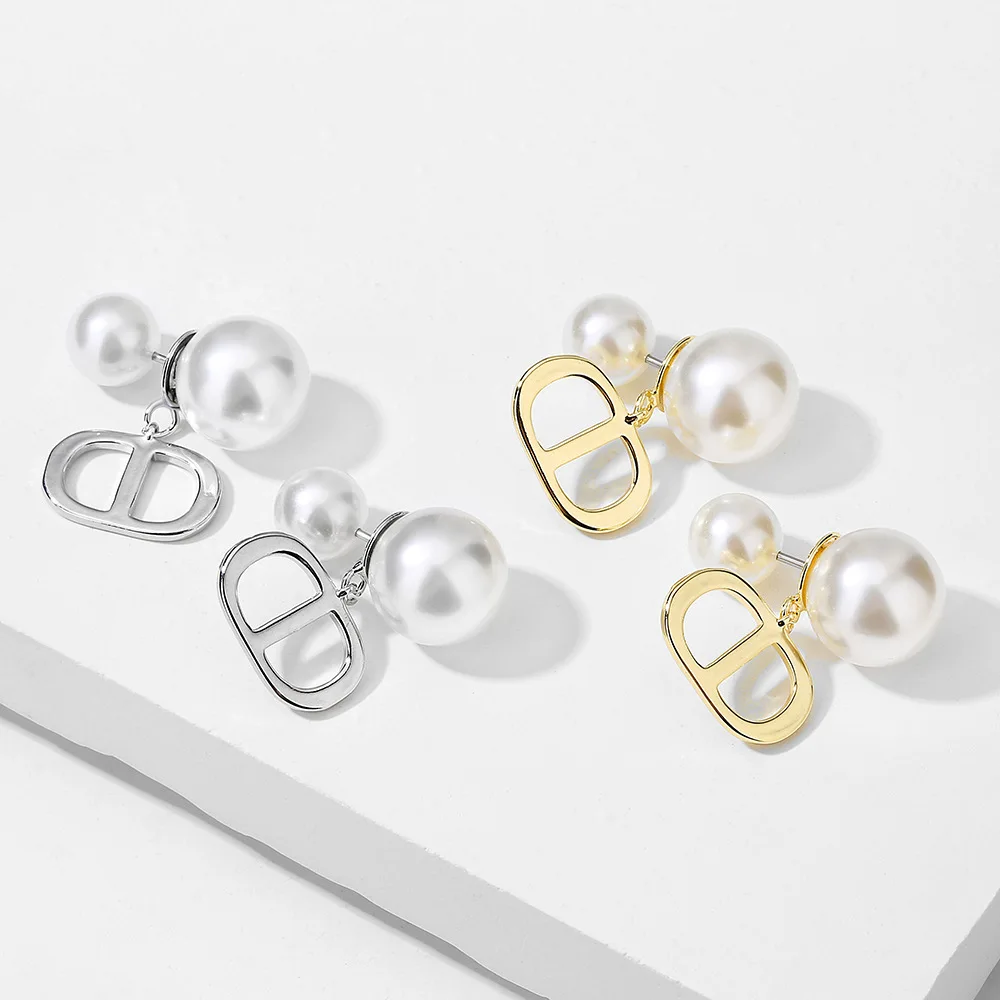 

New RoseL Pearl Simple Metal Wind Earrings Feminine Temperament Ring Earrings Cool Wind Earrings Популярная побрякушка