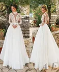 Женское длинное свадебное платье, кружевное Тюлевое платье с длинным рукавом и высоким воротом, Прозрачное платье для невесты и выпускного вечера,