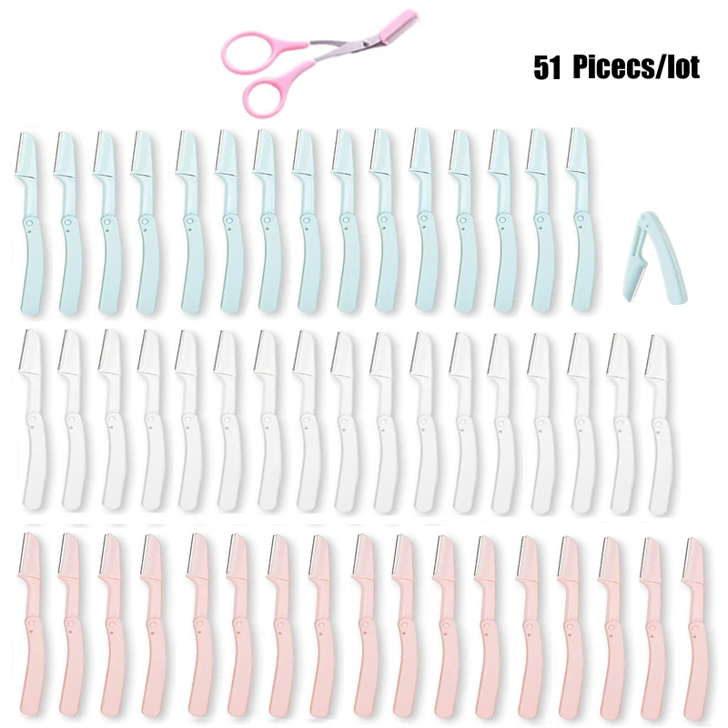 

25/50 Pcs Foldable Eyebrow Hair Trimmer Razor Set for Women Face Razor Hair Remover Shaver Dermaplaning Women Facial Blade