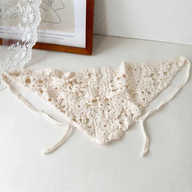 

Модный хлопковый вязаный шарф с полым цветком — универсальный стиль «Лес и деревенский», как платок, ремешок для волос и солнцезащитный козырек