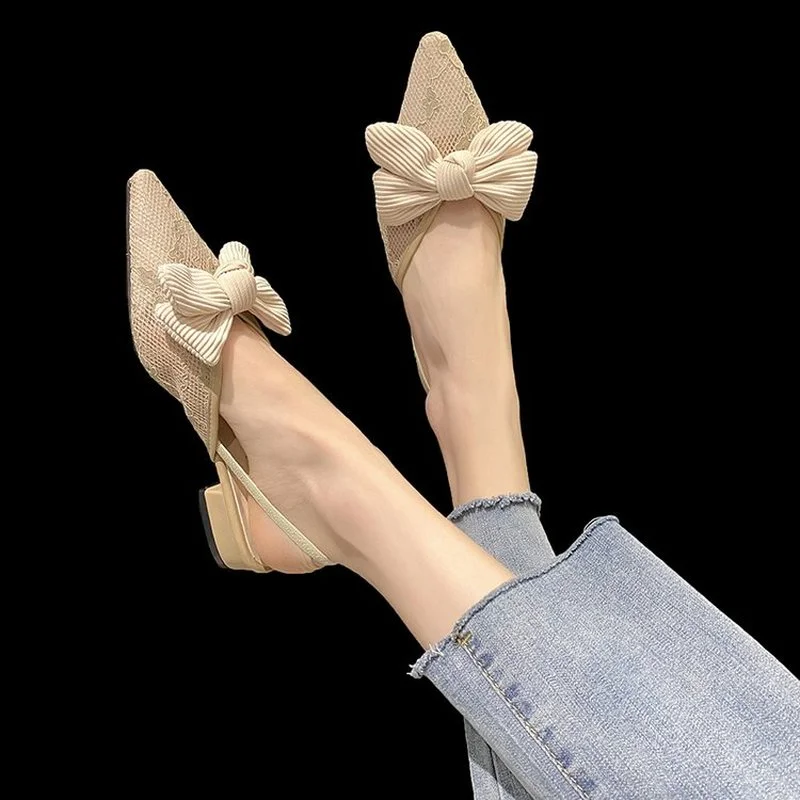 

Женские замшевые сандалии с бантом, босоножки на высоком толстом каблуке, с острым носком, большие размеры, лето 2022