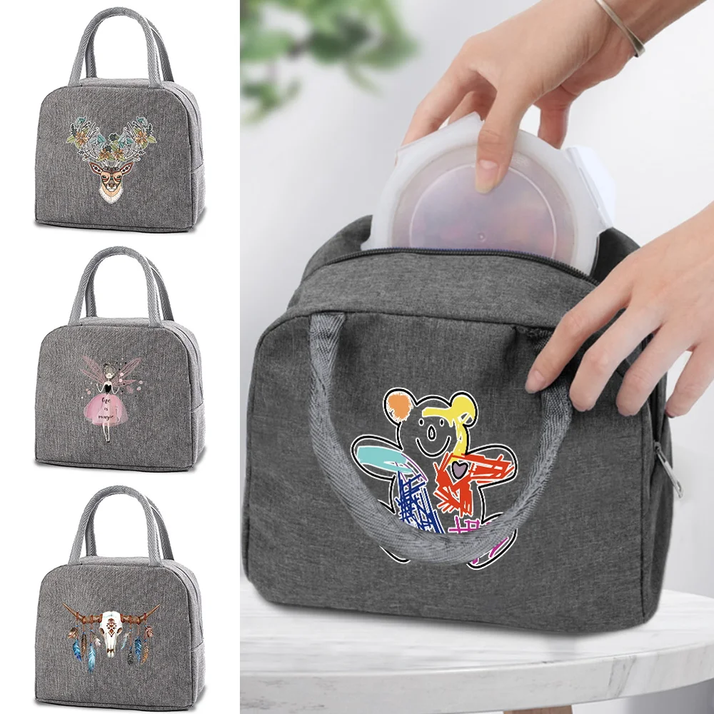 

Insulated Lunch Dinner Bag Canvas Bento Handbag Cooler Drinks Foods Tote School Travel Picnic Bag Thermal Food Bag Storage Pouch