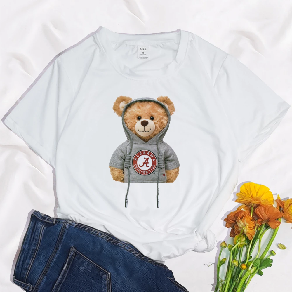 Женская футболка с принтом Love Yourself Bear Повседневная белая круглым вырезом и