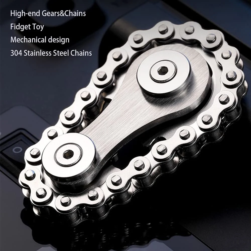 EDC Toothed Sprockets Chain Fidget Toy Metal Stainless Steel Linkage Bike Chain Ring Flywheel Fingertip Gear Fidget Spinner Gift enlarge