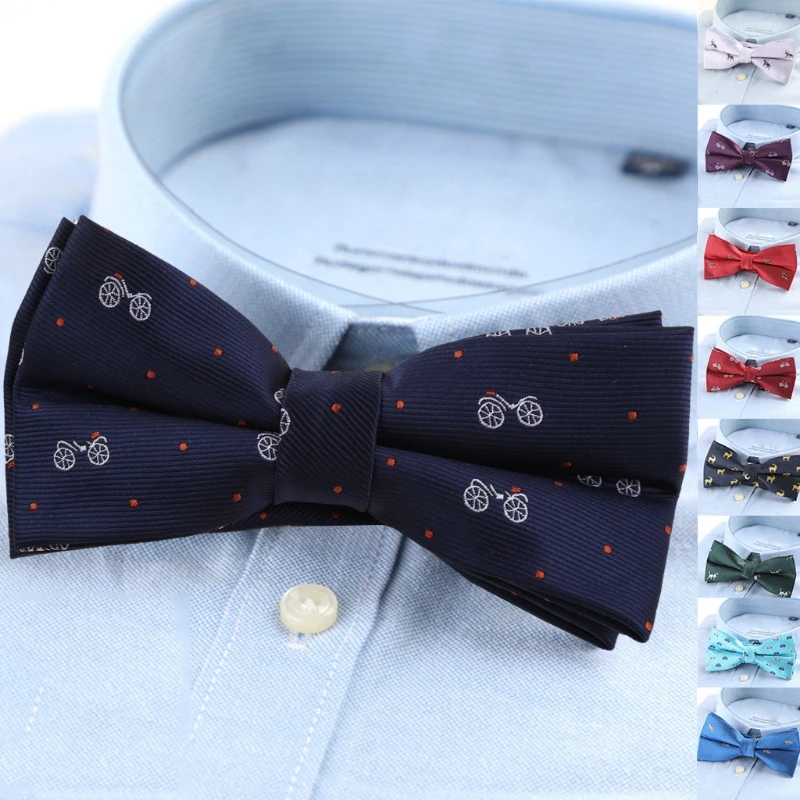 

Men Bow Tie Trendy Pre-tied Polyester Stylish Bowtie High-density Woven Novel Pattern Multiple Color Ties for Party