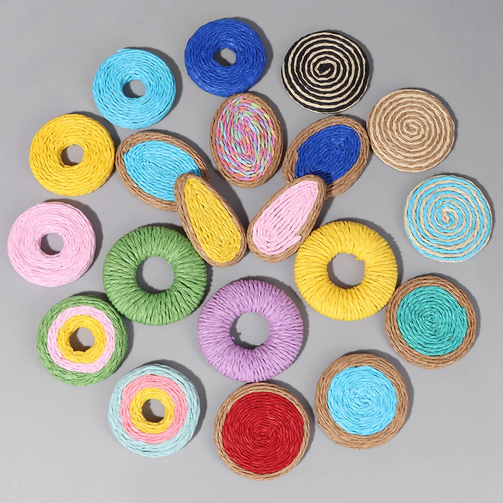 

Colourful Boho Rattan Weaving Pendant Multi-shape Handmade Straw Woven Vine Braid Charms For Jewelry Making DIY Earrings
