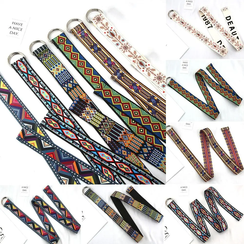 Fashion Casual Ethnic Style Trend Canvas Strap Double Ring Buckle Waistband Nylon Braided Belt Weave Waist Band