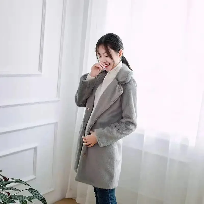 

Новинка осени 2023, женское длинное пальто из искусственного меха норки, толстая зимняя парка, Женская шерстяная куртка в винтажном стиле