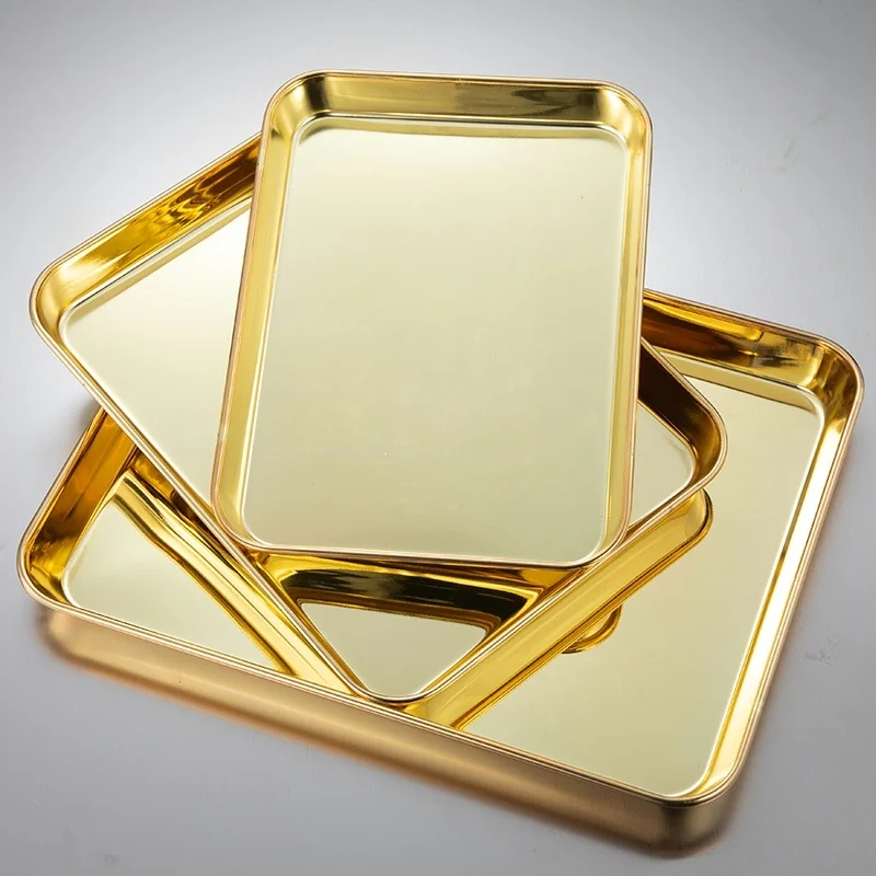 

Stainless Steel Barbecue Gold Snack Korean Dish Rectangular Plate Stall Chinese Salad Basin
