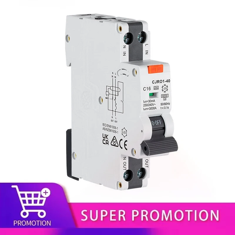 RCBO Тип A Остаточный автоматический выключатель 1P+N DPN с защитой от утечки перегрузки по току 30 мА CJRO1-40