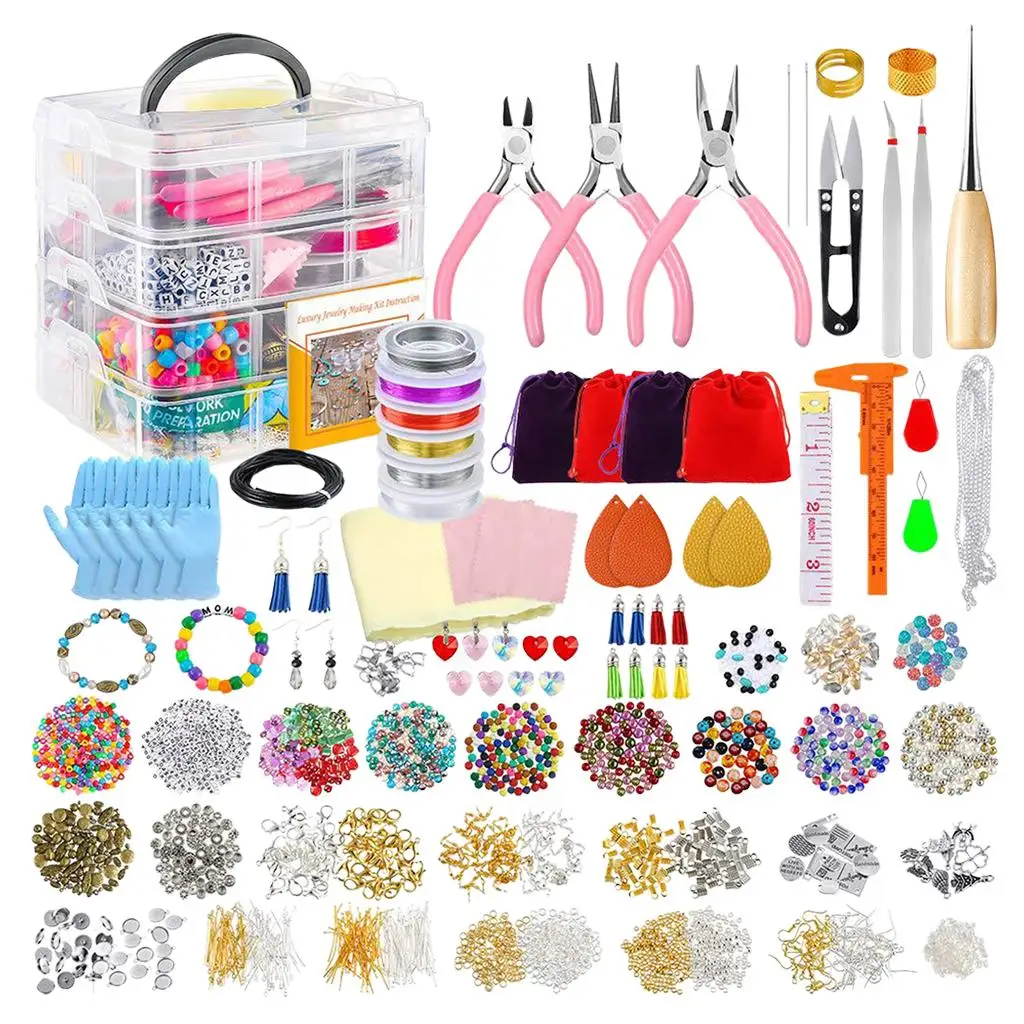 

Jewelry Making Supplies Kit Pendant 4 Layer Jewlery Box for Necklace Makes