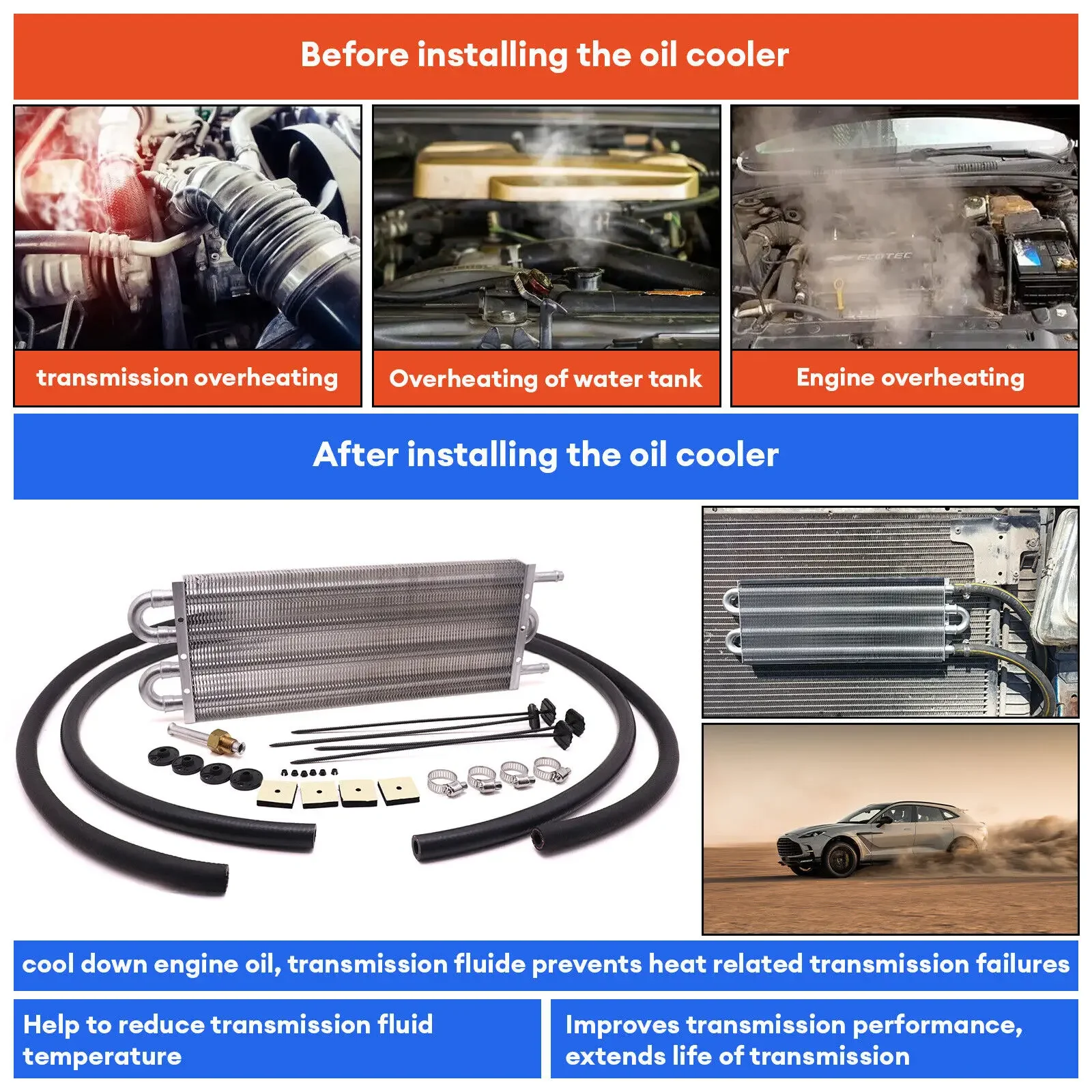 TRANSPEED PRO 4-рядный универсальный масляный радиатор коробки передач алюминиевый