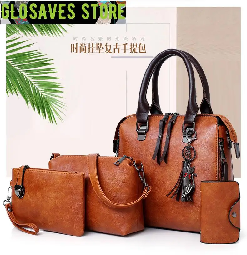 

2022 spring and summer new fashion trend one-shoulder messenger bag handbag 4-piece set of contrasting color retro women's bags
