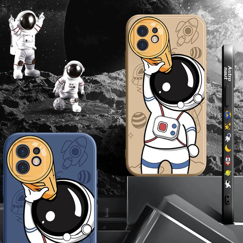 

Cute Astronaut Hand Lanyard Phone Case For iPhone 14 Pro Max 11 12 Pro 13 Pro Max XS Max XR X 8 7 Plus SE Soft Bumper Back Cover
