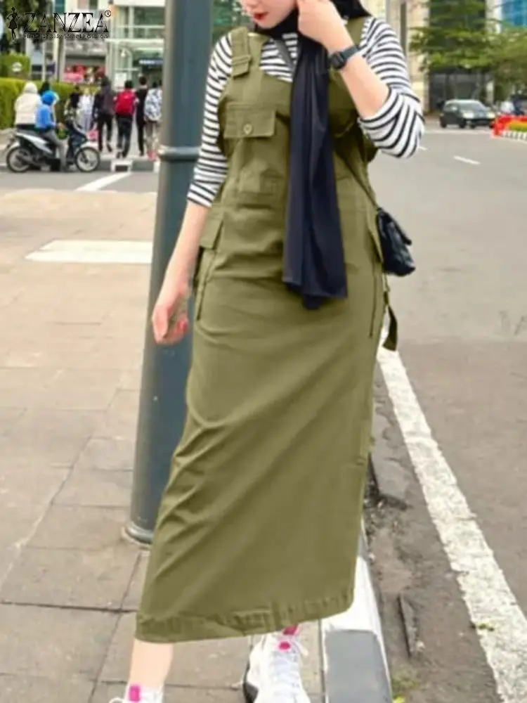 Женское летнее платье-комбинезон ZANZEA женское винтажное платье-карго на бретелях