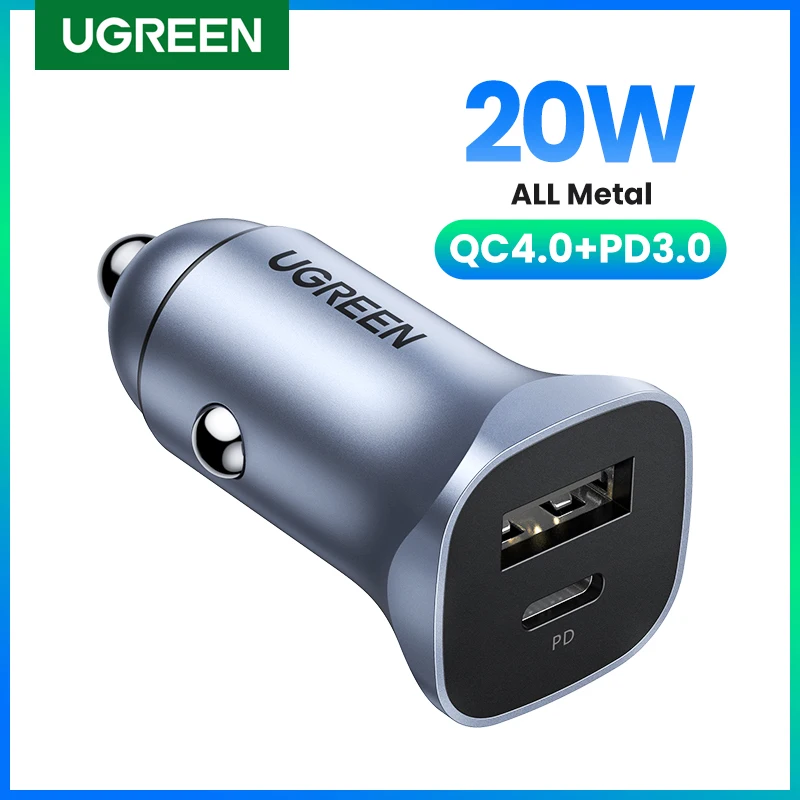 

UGREEN Car Charger PD 20W USB Type C Quick Charge 4.0 3.0 QC Fast Charging for iPhone 14 13 12 Samsung Mobile Phone Car Charger