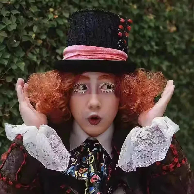 Фото UUI1Pirate Circus Шляпа-федора «Сумасшедший Шляпник» с кружевным волнистым краем, реквизит для Хэллоуина, косплея, аксессуары для головного убора M[[6 №4