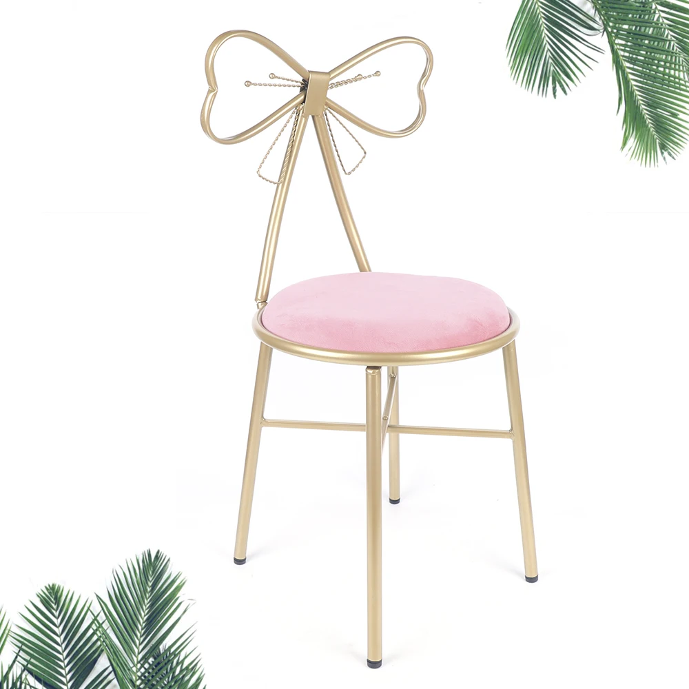 Luxury Chair Beautiful Butterfly Chair Pink Butterfly Knot Dressing Backrest Vanities Chair 17.7" Gold Metal Frame Lounge Seat images - 6