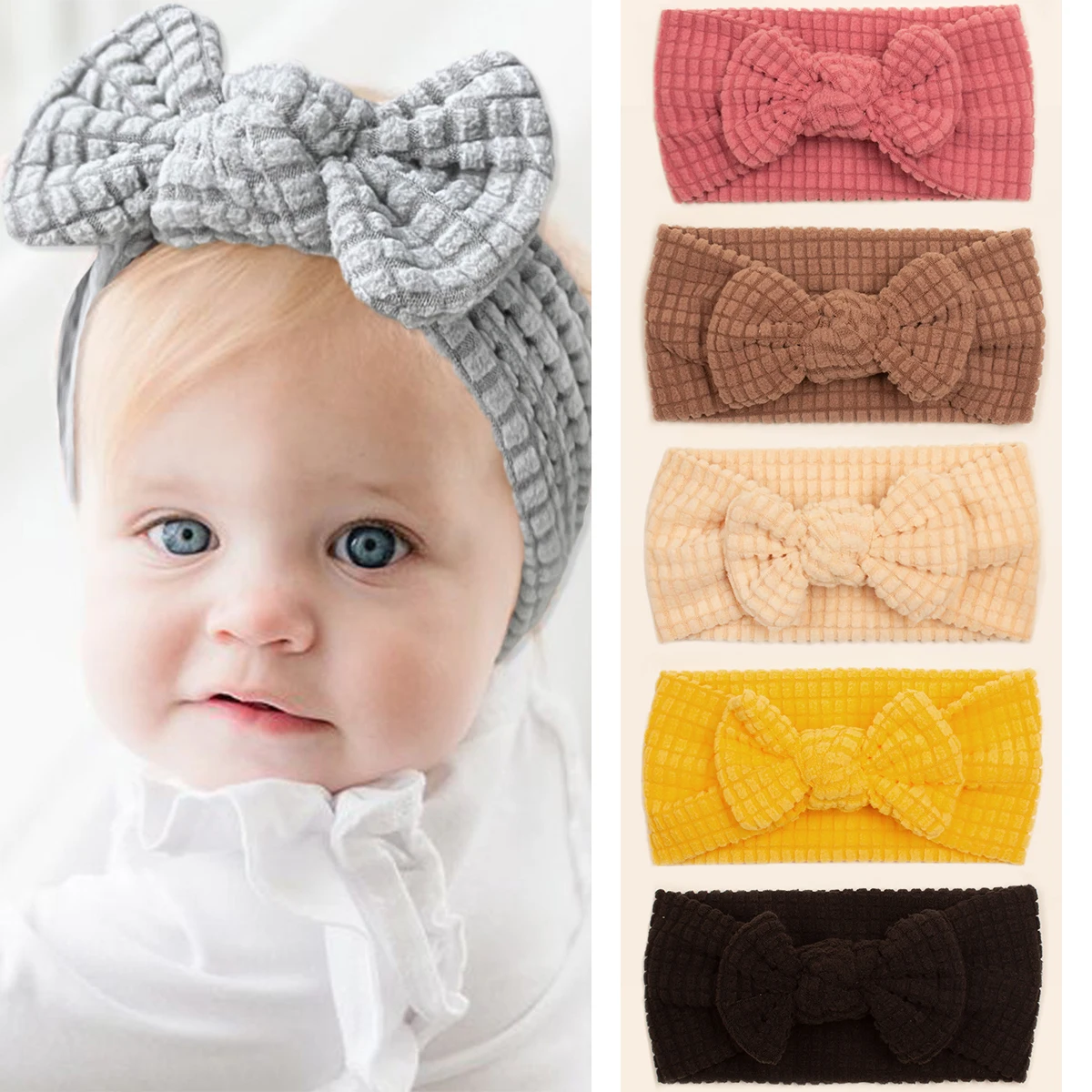 

Plaid Print Velvet Headband Newborn Bowknot Turban Headwrap Warm Hair Accessories Bunny Bow Headbands Children Baby Headscarf