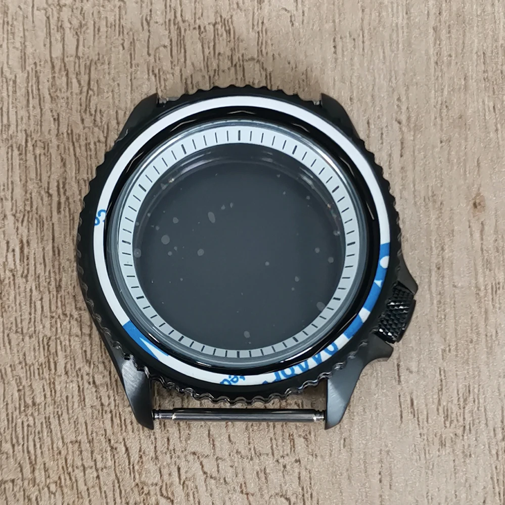 41.5mm Watch Case PVD Black Stainless Steel Black/white Ring Replacement SKX007S Handle Fit NH35 NH36 4R Movement