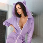 Женский комбинезон, Осенний цельный костюм с длинными рукавами, спортивные штаны для бега, спортивная одежда, комбинезоны, элегантная спортивная одежда с капюшоном и кошачьими ушками