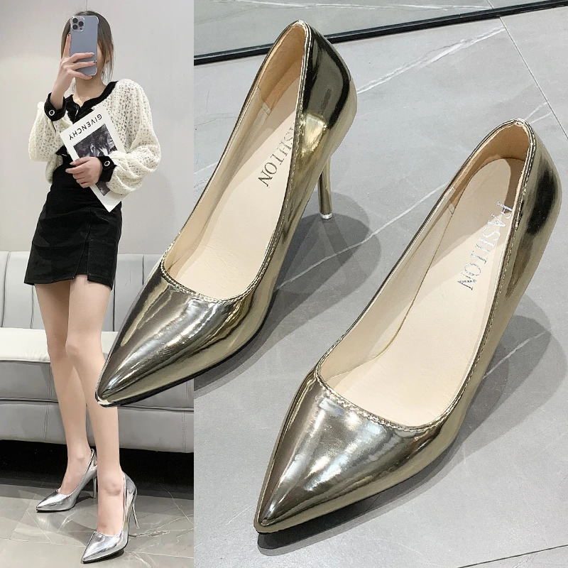 

Туфли-лодочки Женские однотонные без застежек, тонкий супер высокий каблук, заостренный носок, модные базовые