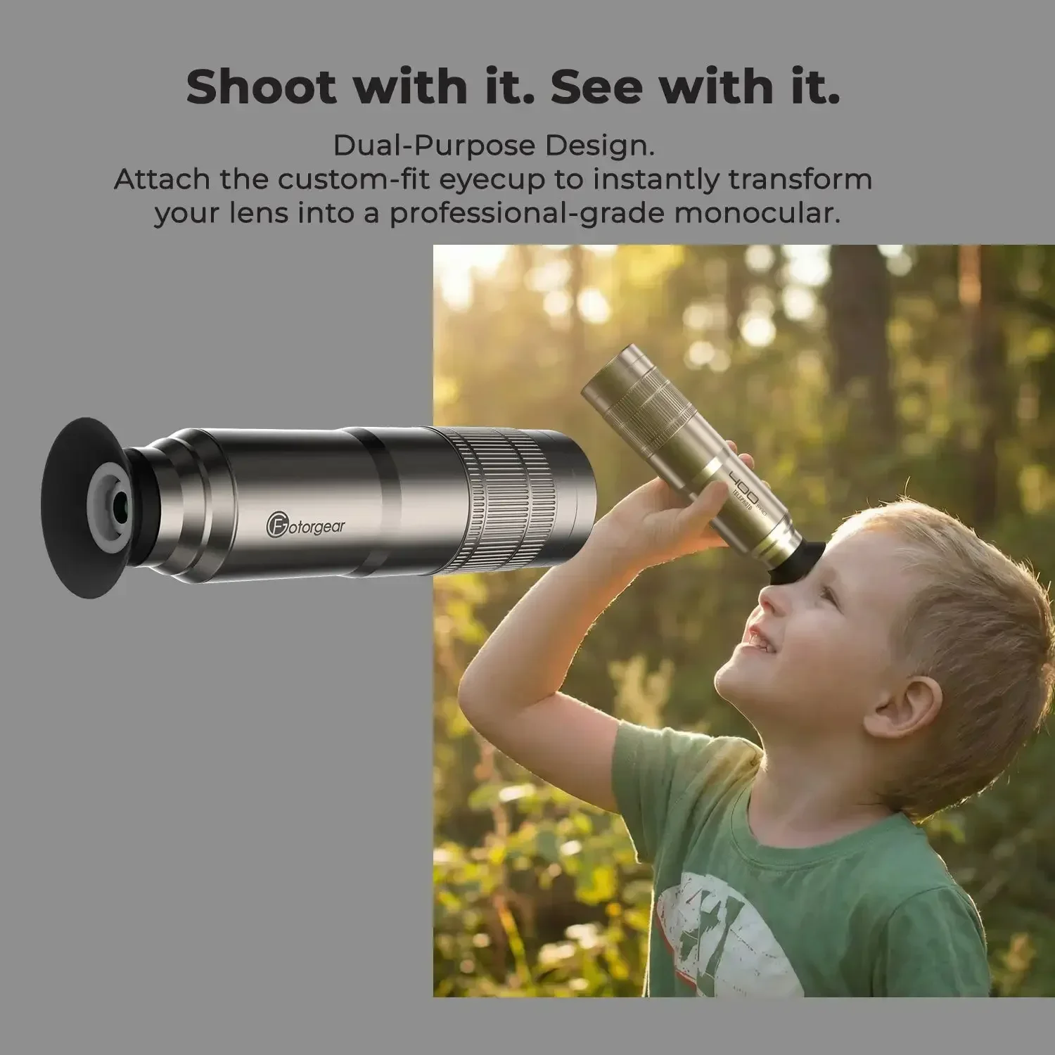 Фото Телеобъектив Fotorgear 400 мм Pro для смартфона, дополнительный универсальный телеобъектив для съемки с большой дистанции, крепление T-Mount/резьба 17 мм №2