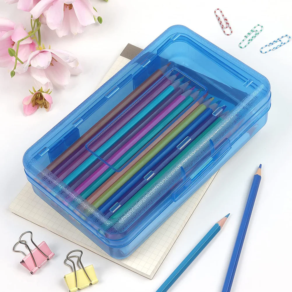 

2 Pcs Case Plastic Stationery Box Holder Container Portable Pencils Storage Cases Child Small