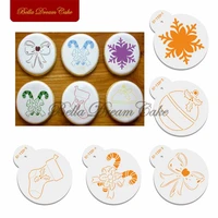 5pcs christmas snowsockbow coffee stencils cookies stencil biscuits drawing template cake decorating tool baking accessories