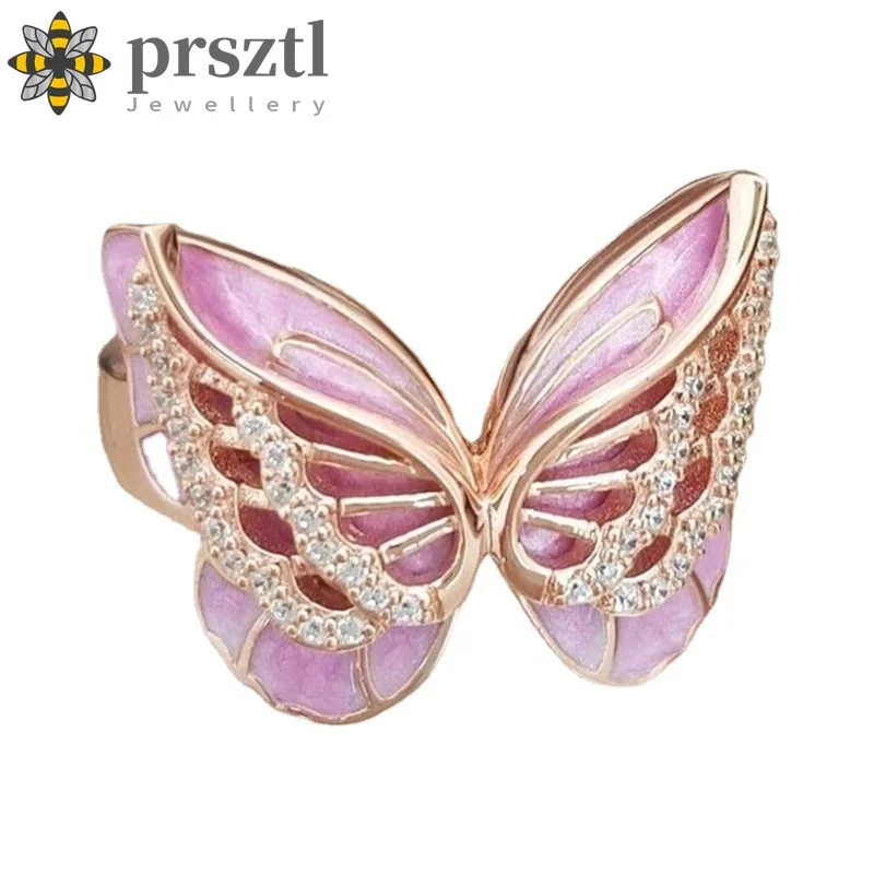 Женское Винтажное кольцо в виде бабочки розовое Корейском стиле ювелирное