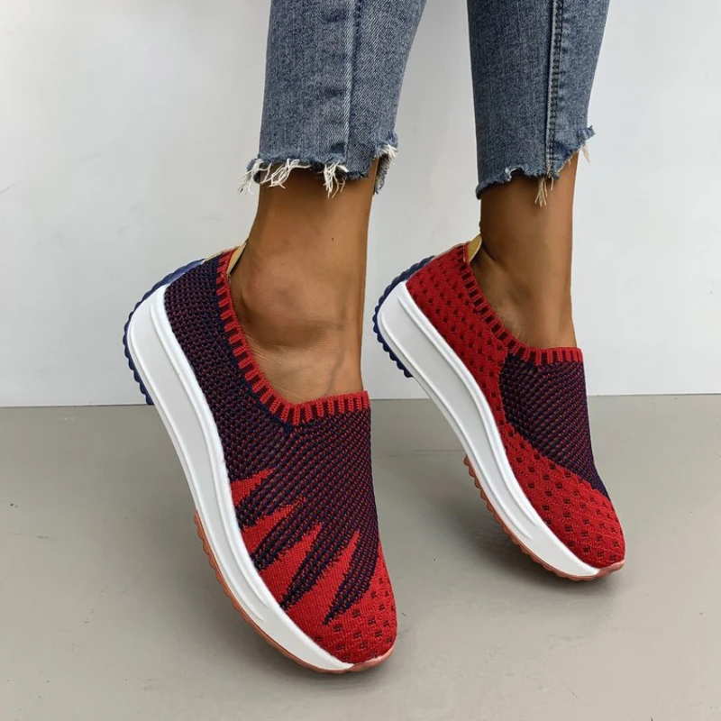 Flying Woven Shoes Summer New Breathable Single Shoes Wedge Sneakers Running Shoes Are Comfortable and Light Zapatos De Mujer