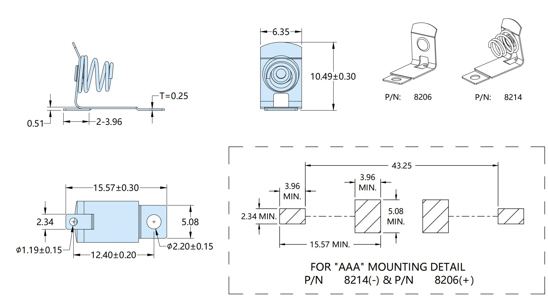 SMT SMD AAA Пружинный контакт батареи Металлический зажим держателя батареи AAA, N, A23 Артикул 8214 (art.: 3920d2b968cfd) - 3920d2b968cfd