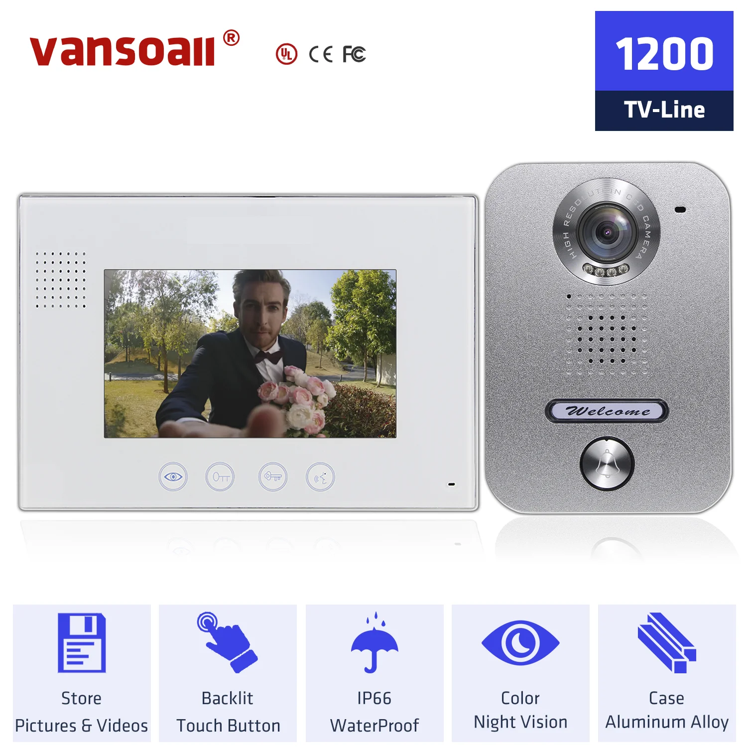 VANSOALL Video Intercom Door Phone Wired Doorbell 7 Inch Touch Screen with HD Camera for Home Italian Unlocking Home Security