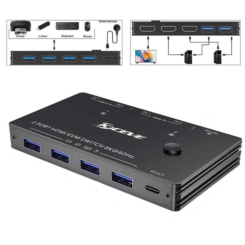 

2 шт., многофункциональный адаптер-разветвитель для монитора и 4 USB 3,0