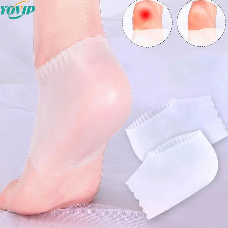 1Pair Silicone Feet Care Socks Moisturizing Gel Heel Thin Socks Cracked Foot Skin Care Protectors Lace Heel Cover