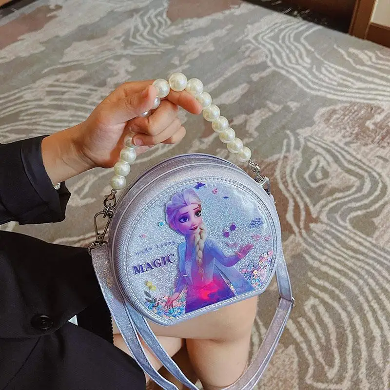 Disney Girl's Bag Frozen Shoulder Bag with Strap Pearl Handle Waterproof Portable Large Capacity Tote for Children's Birthday